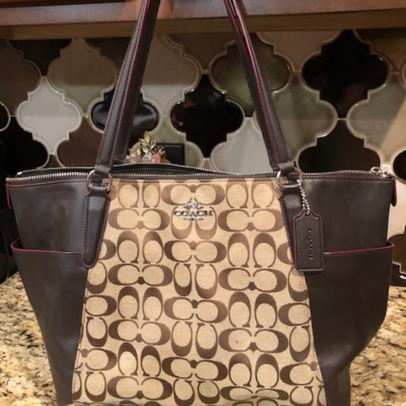 Coach Signature Leather & Canvas "C" Brown Tote - Picture 1 of 6